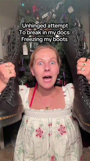 Trying my friends unhinged suggestion of freezing my doc martens to break them in before opening night Olivia for the unraveled tour next week! #unraveledtour #oliviarodrigo #drmartens #fangirl