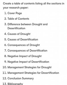 Create a table of contents listing all the sections in your res... | Filo