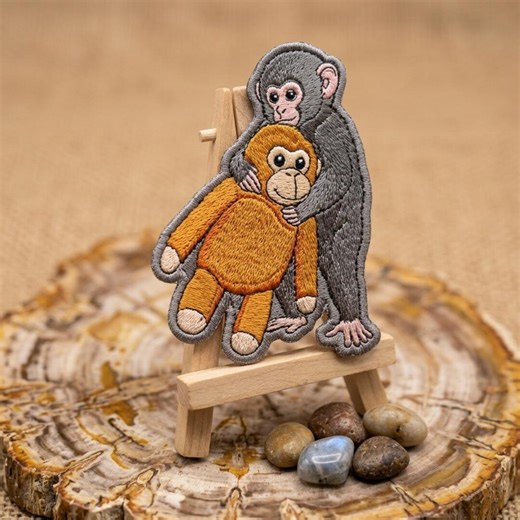 Monkey Hugging Plush Embroidery Patch | Cute Animal Iron On | Monkey Love Badge | Embroidered Monkey Patch for Kids Jackets, Backpacks
