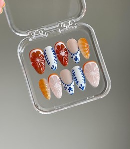 Orange Fruit Press on Nails: Hand Painted Summer Y2K Faux Nails - Etsy