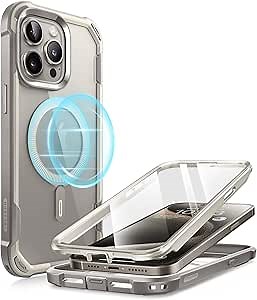 i-Blason for iPhone 15 Pro Case, [Compatible with MagSafe] [Built-in Screen Protector] [Full Body Drop Protection], Clear Back Magnetic Phone Case for iPhone 15 Pro, AreMag Series, Gray