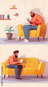 A character engages in a therapy session with a cartoon psychologist, exploring their childhood memories and discussing their emotional state. Stock Video