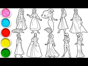 How to draw Princesses Disney - Rapunzel, Belle, Ariel, Aurora, Elsa, Anna, Cinderella & others