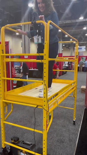 2M views · 8K reactions | Coming Soon from Metaltech! It’s called climb and go! The wheels are installed on the bottom of the scaffolding and the joystick control on the guardrail or directly on a rung. Battery operated! | Drywall Shorty | Facebook