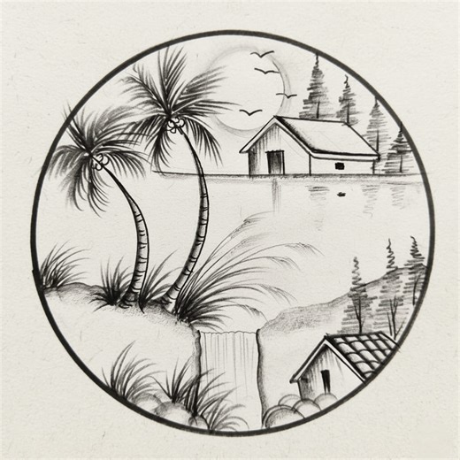 1.2K views · 17 reactions | A relaxing waterfall landscape sketch using pencil #pencildrawingsketch #drawingart #artsandcrafts #drawing #pencilart #villagescenerydrawing | Art Book | Facebook