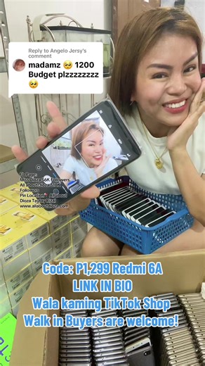 Replying to @Angelo Jersy Code: P1,299 Redmi 6A LINK IN BIO Wala kaming TikTok Shop Walk in Buyers are welcome! #allaboutdioza #MissDioza #PinakamurangCellphone #onlineseller #pinakamurakaydioza #trendinggadgets #viral #viral #fypシ #fyp #fypシ゚viral🖤tiktok #trendinggadgets