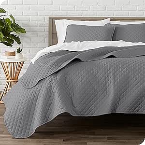 Bare Home Coverlet Set - Full/Queen - Lightweight Bed Decor - Comforter Alternative - All-Season Quilted Bedspread (Full/Queen, Grey)