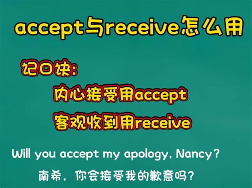 accept与receive的区别#初中英语#语法口诀#中考英语#每日一练 #知识分享