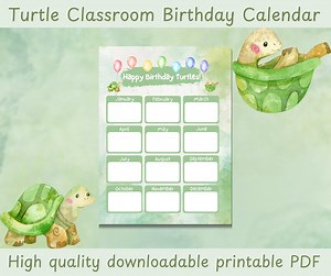 Turtle Birthday Calendar Printable | Classroom Birthday Chart Decor - Etsy