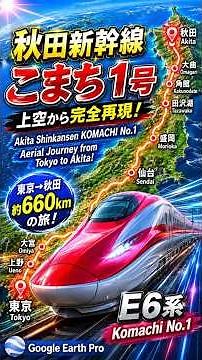 【秋田新幹線こまち1号】東京→秋田を上空から完全再現！E6系が駆け抜ける約660kmの旅