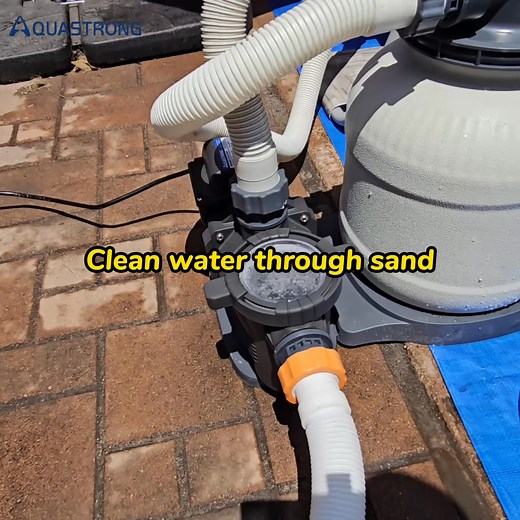 Support up to 38,000 gal with a single pump. 115 V, torque-power motor, built-in timer (2-24 h), 6-way valve switching. Fight debris & algae effortlessly. 🌿 | Aquastrong