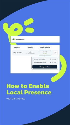 MightyCall | Call center software for SMB on Instagram: "Calls from local numbers simply get answered more often. With Local Presence, your Auto Dialer automatically uses business numbers that match your contact’s area code. Check your Coverage Score, add missing area codes if needed, and increase your chances of getting that call answered. Sometimes it’s not about calling more. It’s about calling smarter. #callcenter #callcentersoftware #localpresence #autodialer #outboundsales"