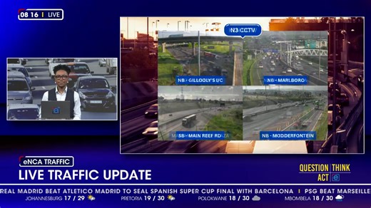[TRAFFIC] Roads are relatively free-flowing, with moderate delays on the N12 west in GP, a crash on the N2 is still in recovery and in Cape Town with a crash on the N2. This is your 7am traffic update with eNCA traffic correspondent, Mthaux. #DStv403 #eNCA #DStv194 | eNCAnews