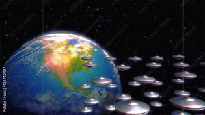 Vintage Alien Invasion: UFO's are arriving at Earth (Color) Stock Video