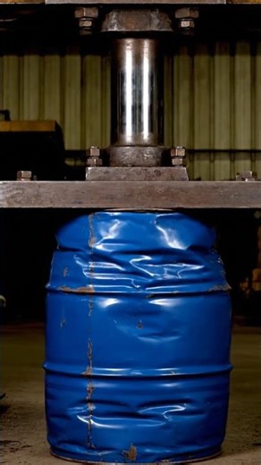 Hydraulic Press vs Blue Metal Drum! 😱 #shorts
