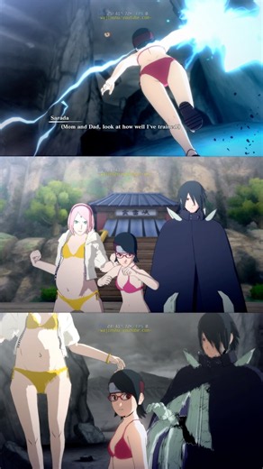 Pregnant Sakura Bikini Sarada & Ten Tails Jinchuriki Sasuke Team Ultimate Jutsu 🔥 | Naruto Storm