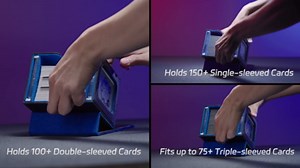 MTG Commander Deck Box – Patented Design with Dual Display Windows, Fits 100 Double-Sleeved Cards, Includes Dice Tray, 2 Dividers & 2×35PT Magnetic Card Holders, Black & Blue