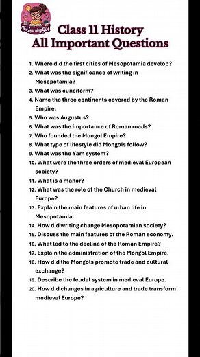 Most Important Questions Class 11 History | Quick Revision