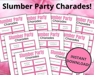 Slumber Party Charades | Printable Sleepover Games for Kids and Teens | Pajama Party Activities | Birthday Party Sleepover Games - Pink - Etsy