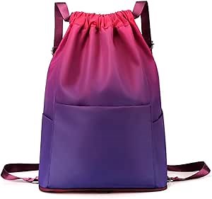 Drawstring Foldable Large Capacity Dry-wet Travel Sports Backpack，Lightweight Travel Backpack (Red gradient purple)