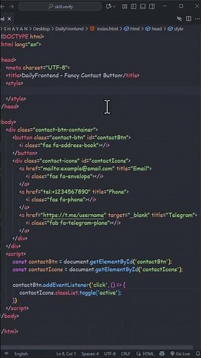 Fancy Contact Button with Expanding Icons | Pure HTML & CSS