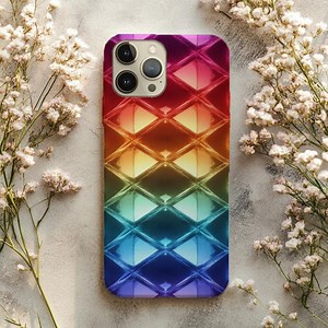 Rainbow Prism Grid Phone Case – Iridescent Lattice Pattern, Neon Gradient Colors | Printed Tough Case for Samsung & iPhone - Etsy