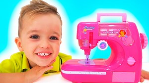 Vlad and Mommy playing with Toy Sewing machine | Vlad and Niki