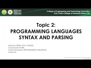 PCPRL-L2T1 Programming Languages Syntax & Parsing