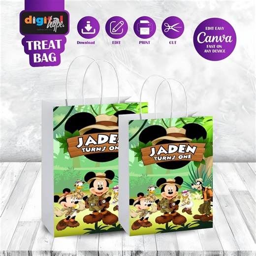 Mickey Safari Treat Bag Labels Minnie Mouse Anime Theme Birthday Favor Printable Daisy Duck Gift Oh Twodles Party Decor Goofy Keepsake MK06 - Etsy