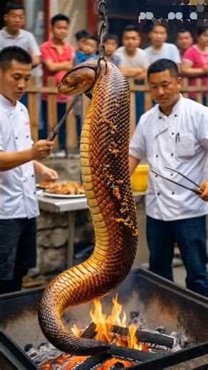 Roasting a python in chinese restaurant. #shorts #viral #snakes #streetfood #streetfoods #food