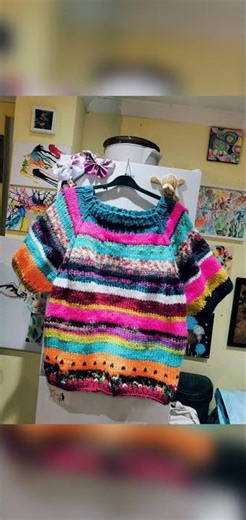 finished my colourful top down jumper #knittedjumper #knitting #jumper #knit #knitwear #handmade 😍