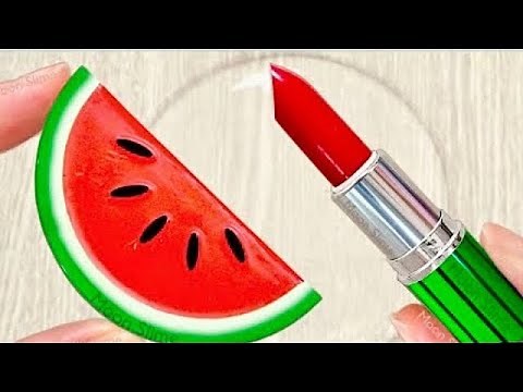 Red Makeup 💄 Mixing into clear Slime | Lipstick Slime | ASMR | Moon Slime