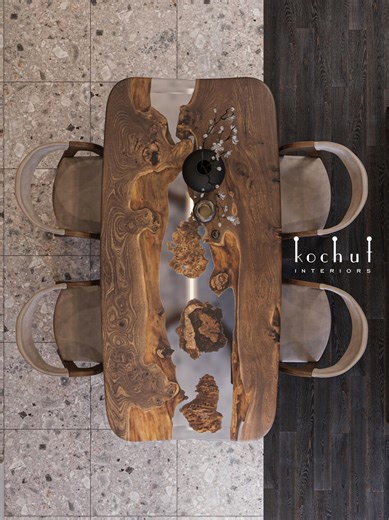 Albertiny – Unique Dining Table & Chairs – Handmade Solid Wood Epoxy Dining Set, Luxury Furniture by Kochut Interiors - Etsy