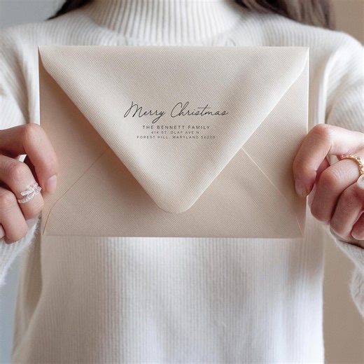 Merry Christmas Return Address Stamp - Elegant Holiday Address Stamp - Personalized Family Christmas Stamp - Wood or Self Inking - Etsy Israel