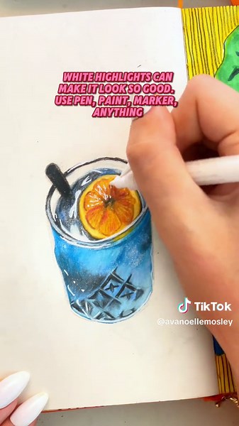how to draw a super realistic drink🍸 wow im such a pro editor i got the fancy capcut text #CapCut #arttutorial #sketchbook #sketchbooktour #youngartist #arttok #hyperrealism #coloredpencils #prismacolorpencils