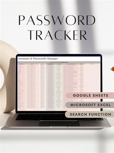 Password Tracker Google Sheets Microsoft Excel Password Spreadsheet Template Password Log Account Tracker Password Keeper Password Organizer - Etsy