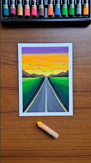 🎨 Easy Road Scenery Drawing | Sunset Pastel Art