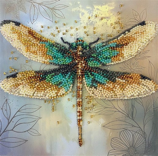 DIY Bead Embroidery Kit on Art Canvas "emerald Wings", Beading Pattern, Home Decor - Etsy