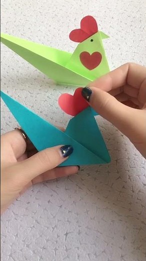 Easy Origami Chicken / Rooster with a Heart! ❤️ Cute Bird Paper Folding Tutorial for Beginners