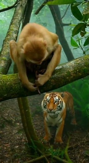 monkey mom giving birth to its baby in jungle