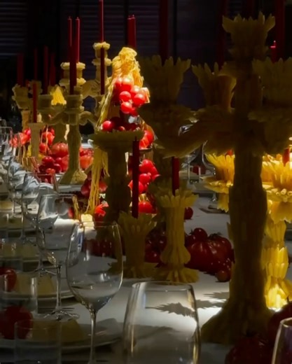 Home52 on Instagram: "An ode to the Italian pantry. The most beautiful tablescape by @mutabor_flower_service , built from fettuccine, rigatoni, farfalle, fusilli, penne, and pomodoro."