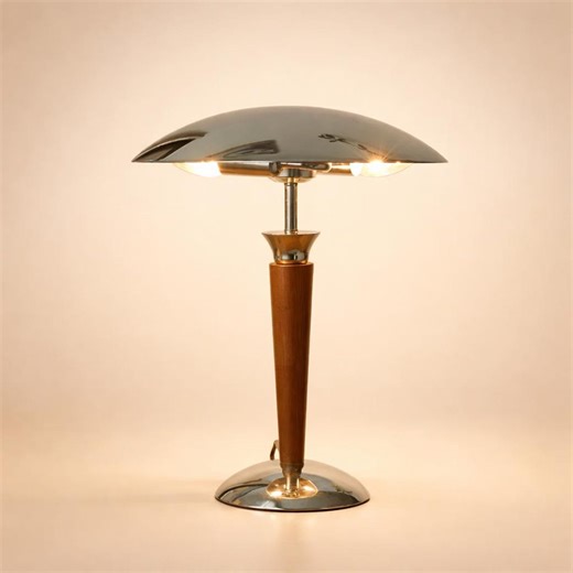 Mid Century Modern Mushroom Lamp, Chrome & Wood Base, LED - Etsy Australia