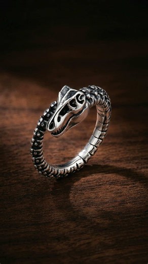 Sterling Silver Dinosaur Skeleton Ring. Open design, detailed bone texture, bold and unique style. Perfect for everyday wear or as a statement piece. Follow for more handmade silver jewelry. Shop via the link in bio. #sterlingsilver #silverring #mensjewelry #skullring #statementring