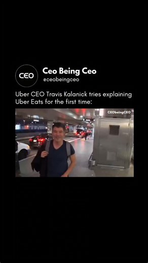 CEO being CEO on Instagram: "Travis Kalanick’s first explanation of Uber Eats was unclear and vague. He described it as a service where users could “push a button” in the Uber app to get food delivered quickly using Uber’s drivers but didn’t clearly explain how it worked. His explanation lacked specifics about ordering from local restaurants or the food options, leading to confusion. Over time, Uber Eats became known as an easy way to browse restaurant menus, place orders, and get fast delivery.