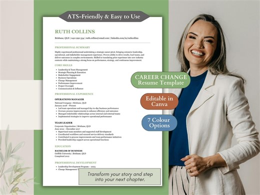 Executive Career Change Resume Template | Executive CV | Career Switch Resume | Leadership Resume | Canva Template | ATS Resume