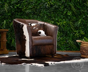 Leather Barrel Chair With Cowhide Accents – Rustic Lounge Chair - Etsy
