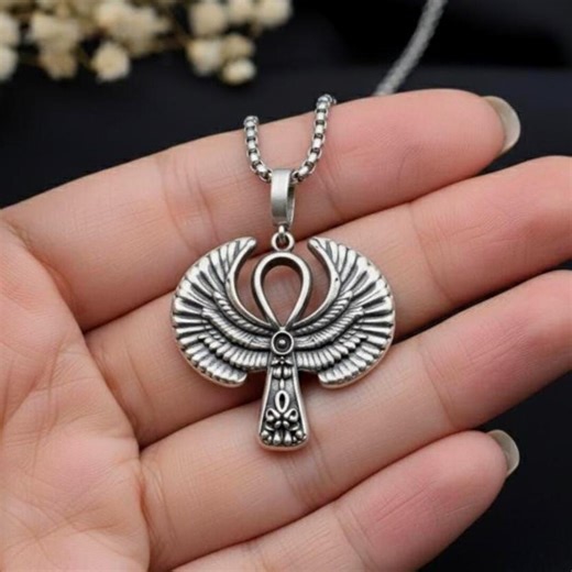 Silver Ankh Necklace - Winged Key of Life - Antique Egyptian Jewelry Gift - Gift for Him - Christmas Gift - Etsy
