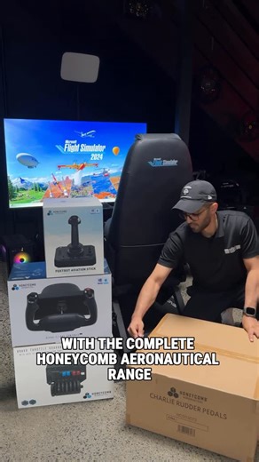 Flight Simulation by Next Level Racing on Instagram: "Unboxing this supply crate from Honeycomb Aeronautical: • Foxtrot Aviation Stick • Alpha Flight Controls LITE • Bravo Throttle Quadrant • Charlie Rudder Pedals The complete Honeycomb ecosystem… fully mounted, fully dialled, and ready for takeoff 🛫 Take it to the skies in our Flight Simulator MSFS Edition ✈️"