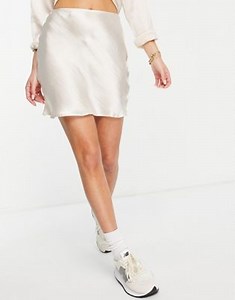 ASOS DESIGN mini high shine satin slip skirt in cream | ASOS