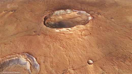 Fly around a Martian butterfly crater in animation created from orbiter observations